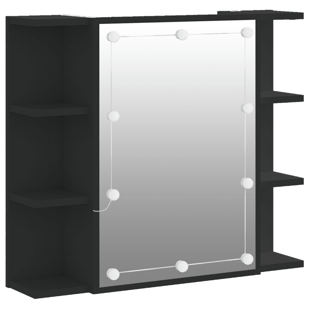 vidaXL Ormarić s ogledalom i LED svjetlima crni 70 x 16,5 x 60 cm