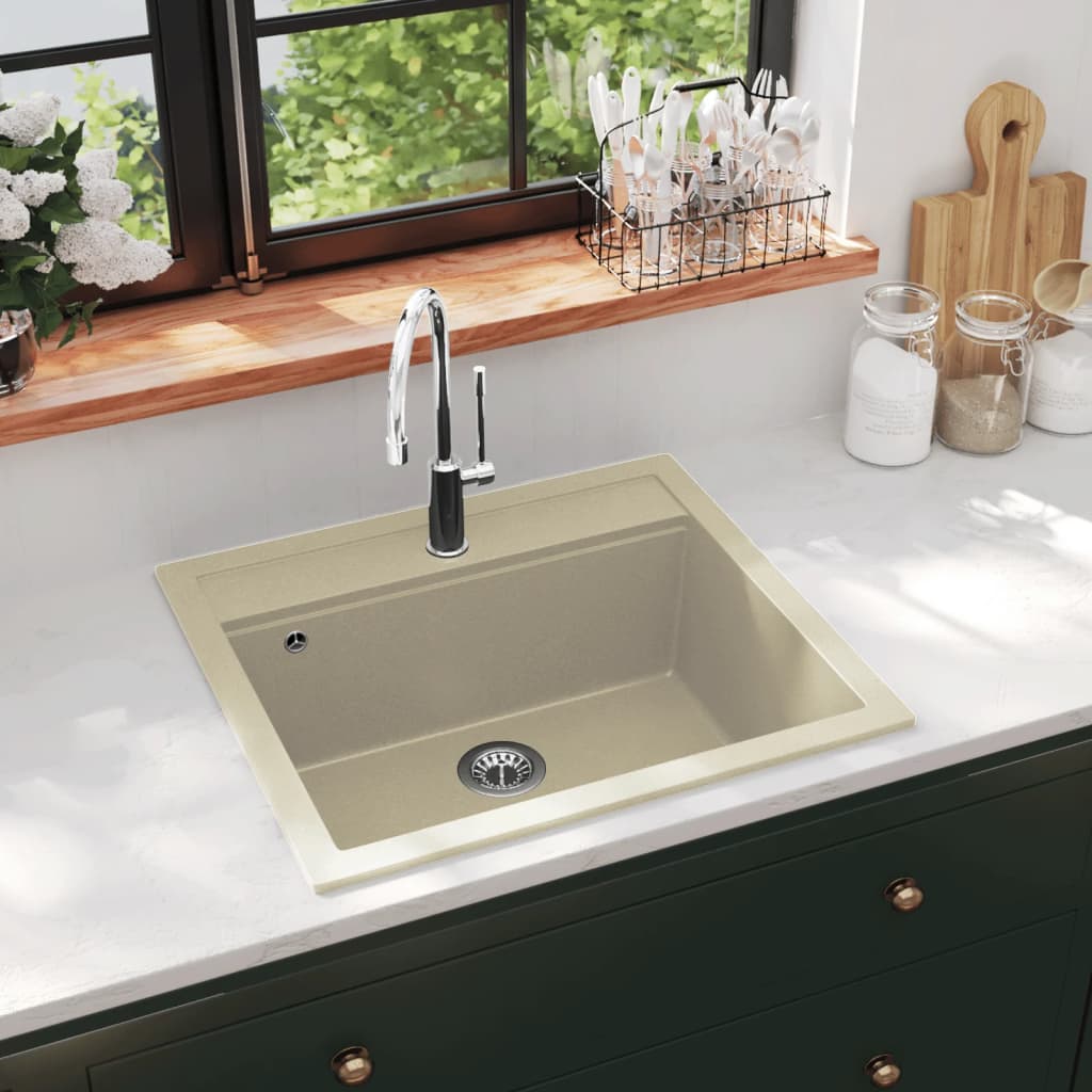 vidaXL Granitni kuhinjski sudoper s jednom kadicom bež