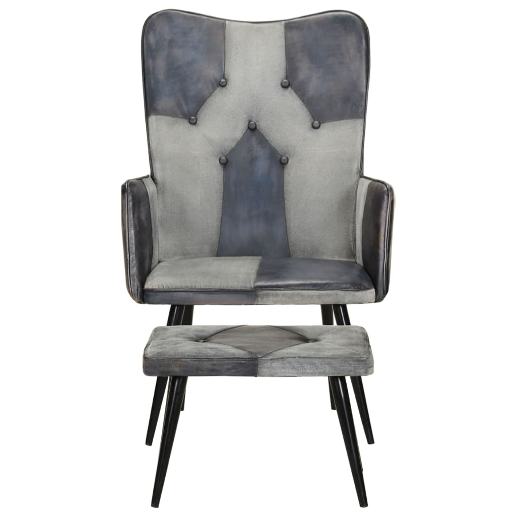 vidaXL Fotelja s osloncem za noge siva od prave kože i platna