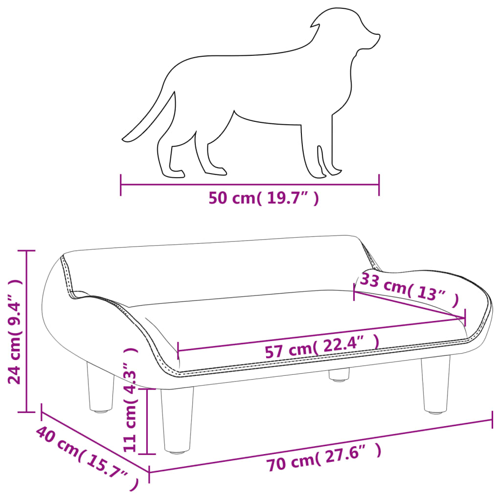 vidaXL Krevet za pse tamnosivi 70x40x24 cm od tkanine