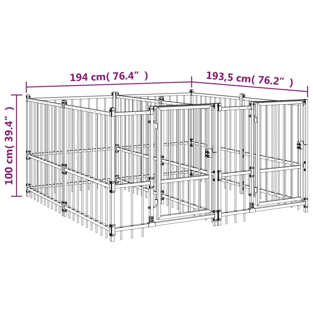 vidaXL Vanjski kavez za pse čelični 3,75 m²