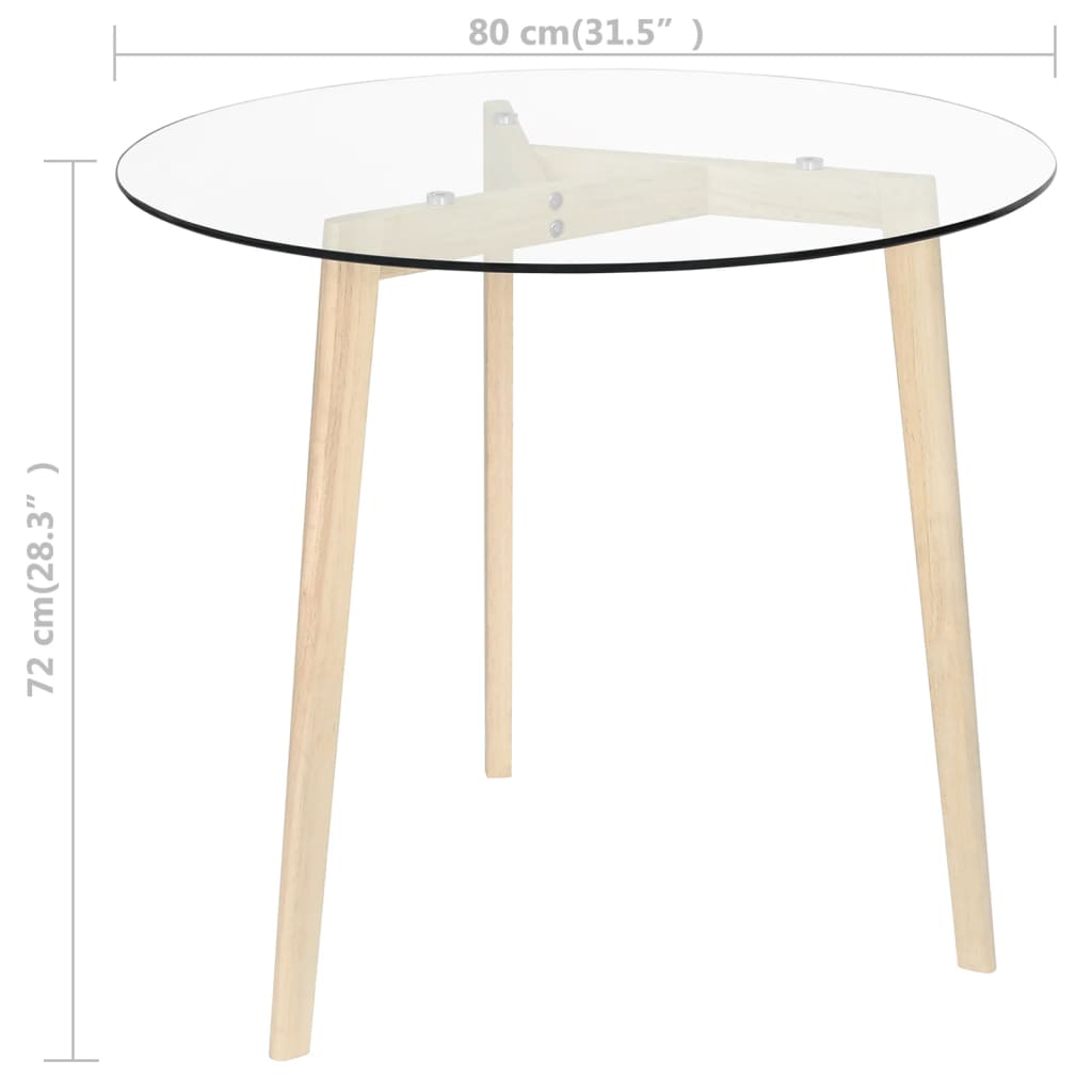 vidaXL Blagovaonski stol prozirni 80 cm od kaljenog stakla