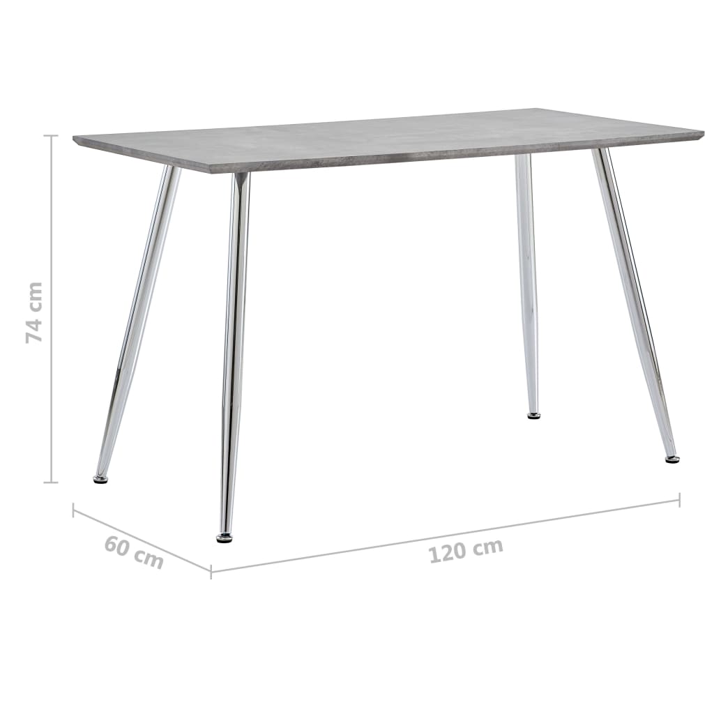 vidaXL Blagovaonski stol boja betona i srebrna 120 x 60 x 74 cm MDF