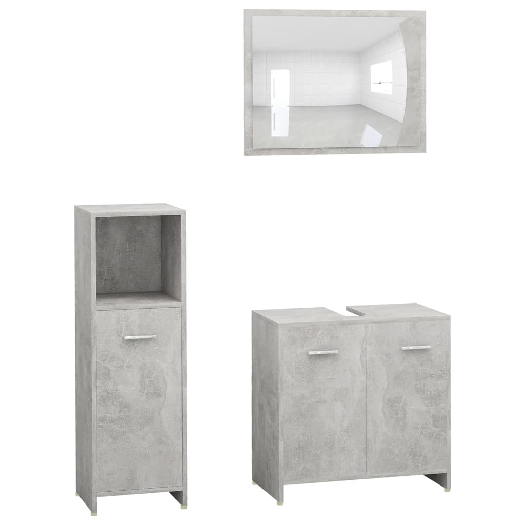vidaXL 3-dijelni set kupaonskog namještaja od iverice siva boja betona