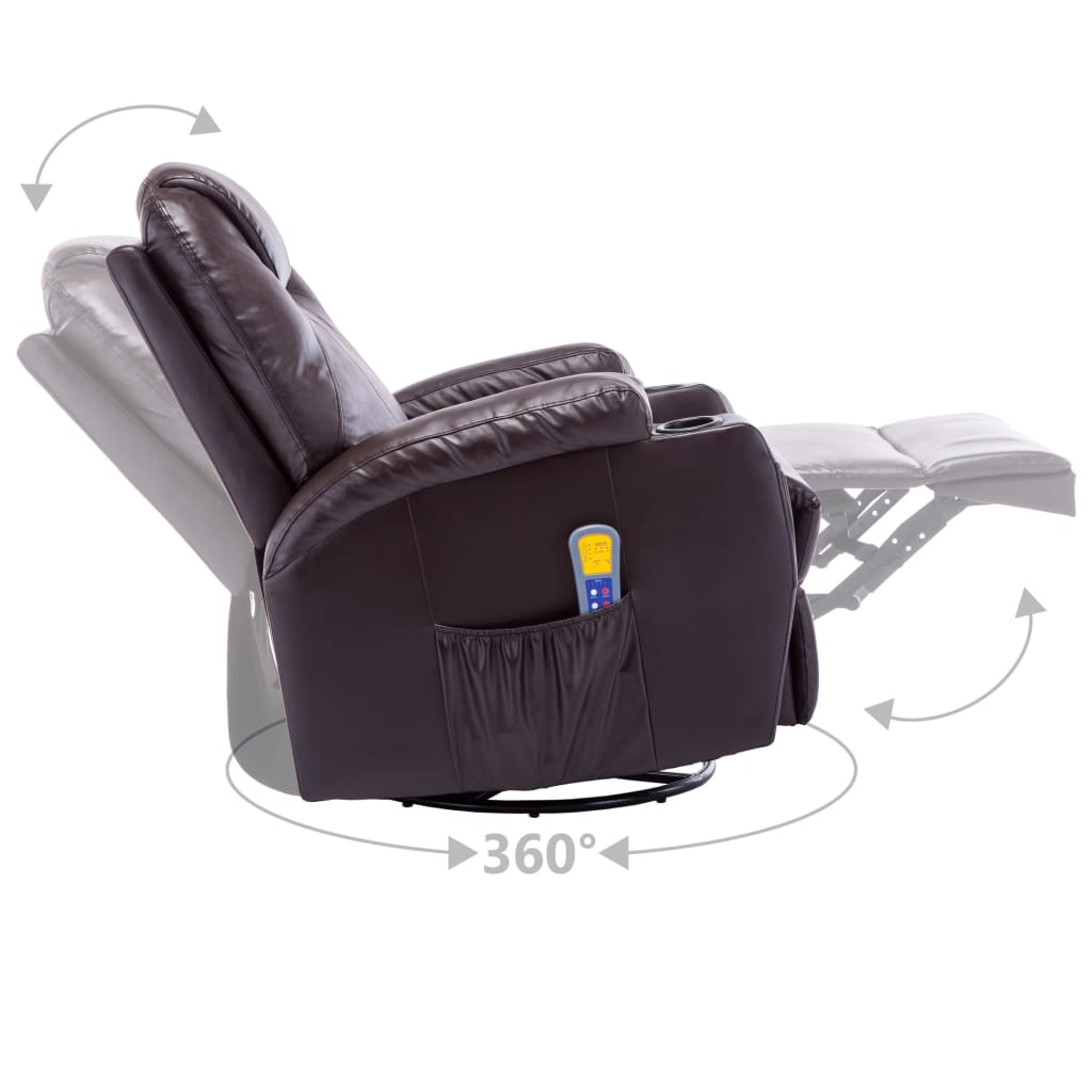 vidaXL Ljuljajuća masažna fotelja od umjetne kože smeđa