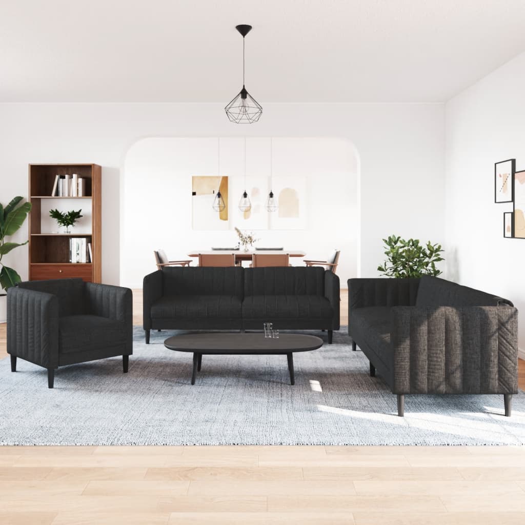 vidaXL 3-dijelni set sofa crni od tkanine
