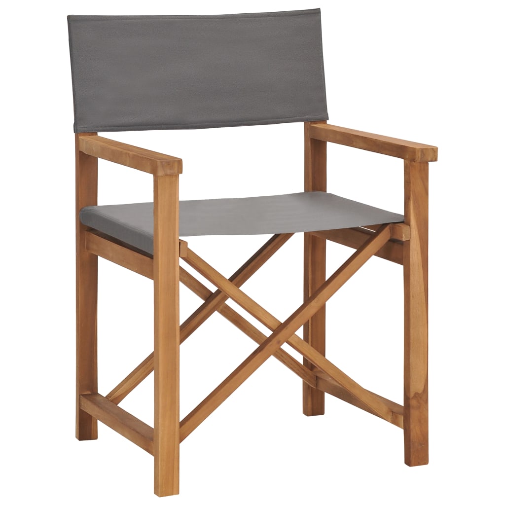 vidaXL Redateljska stolica od masivne tikovine siva