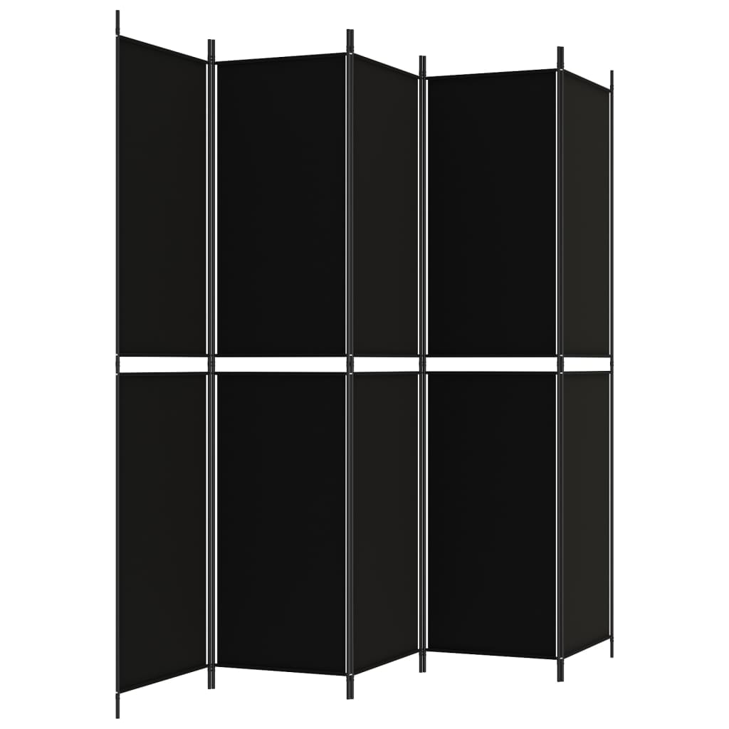 vidaXL Sobna pregrada s 5 panela crna 250 x 220 cm od tkanine