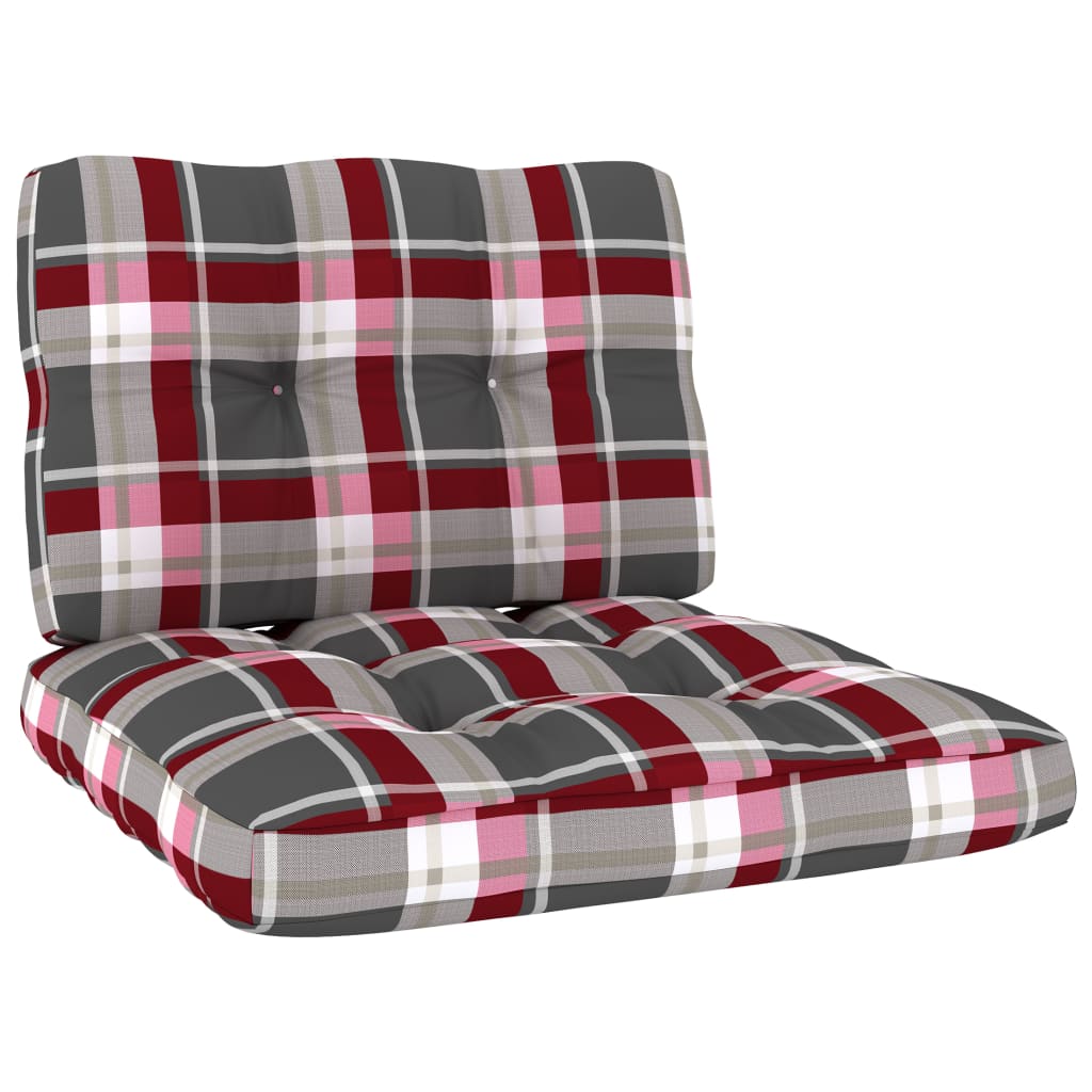 vidaXL Vrtne stolice 2 kom i crveni karirani jastuci od borovine