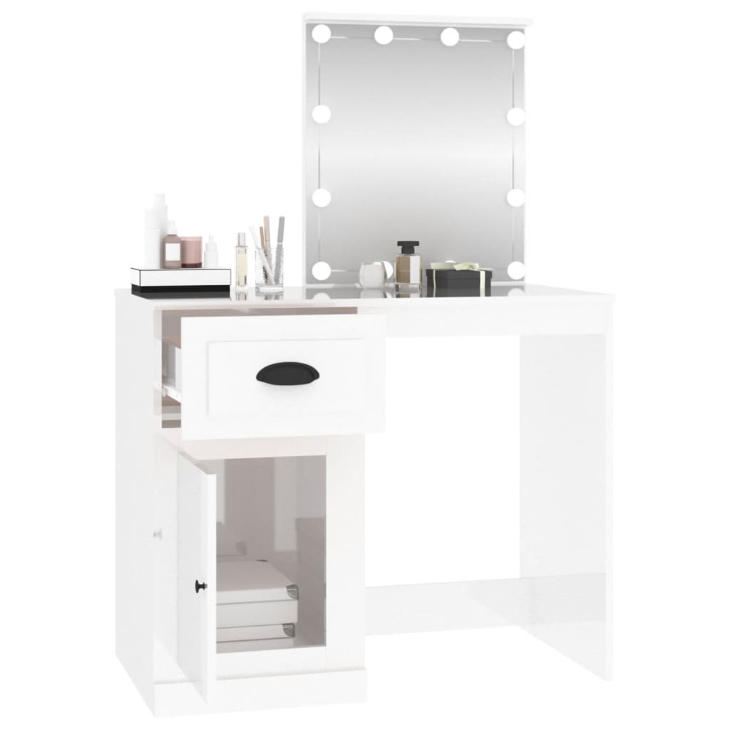 vidaXL Toaletni stolić s LED svjetlima sjajni bijeli 90x50x132,5 drvo