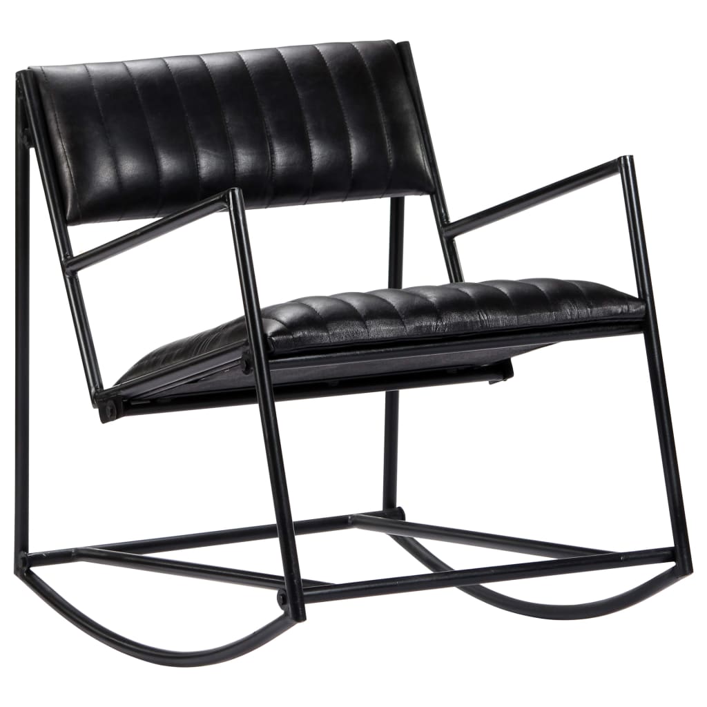 282905 vidaXL Rocking Chair Black Real Leather