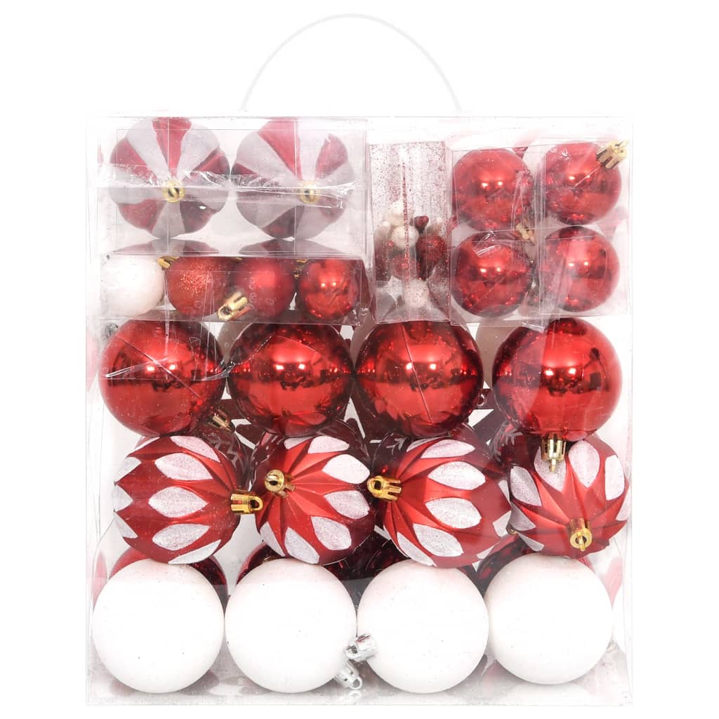 vidaXL Set božićnih kuglica od 64 komada crvene i bijele