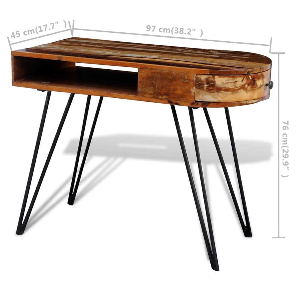 vidaXL Radni stol od masivnog obnovljenog drva sa željeznim nogama