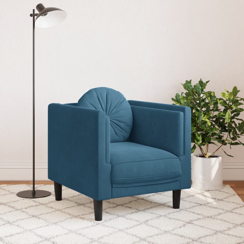vidaXL Fotelja s jastukom plava baršunasta