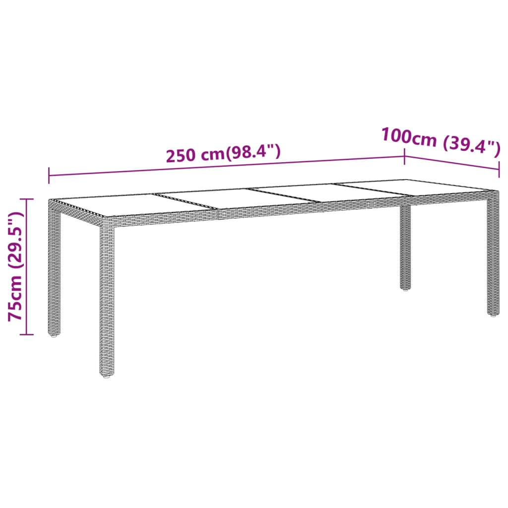 vidaXL Vrtni stol 250x100x75 cm od kaljenog stakla i poliratana sivi