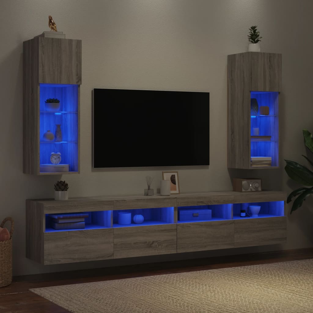 vidaXL TV ormarići s LED svjetlima 2 kom boja hrasta 30,5 x 30 x 90 cm