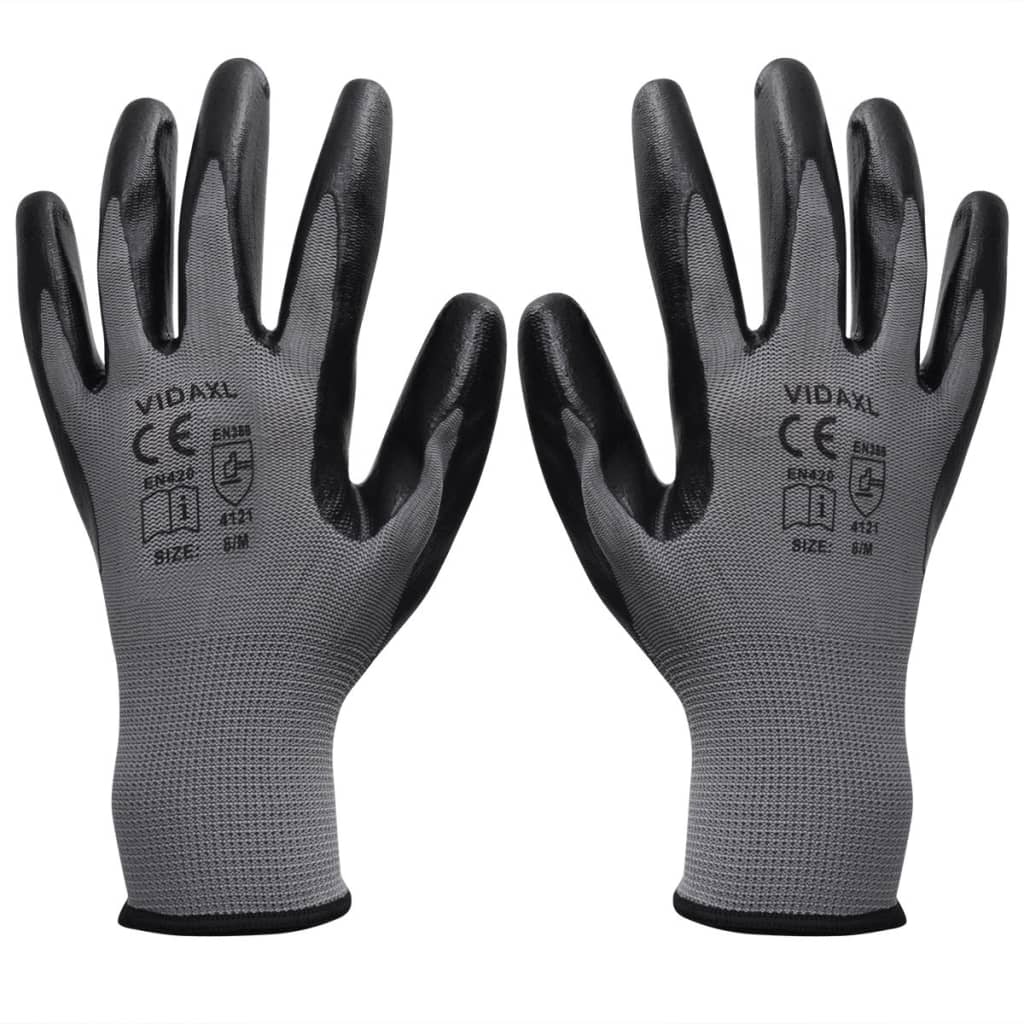 vidaXL Radne rukavice Nitril 24 Para Sivo-Crne Veličina 8/M