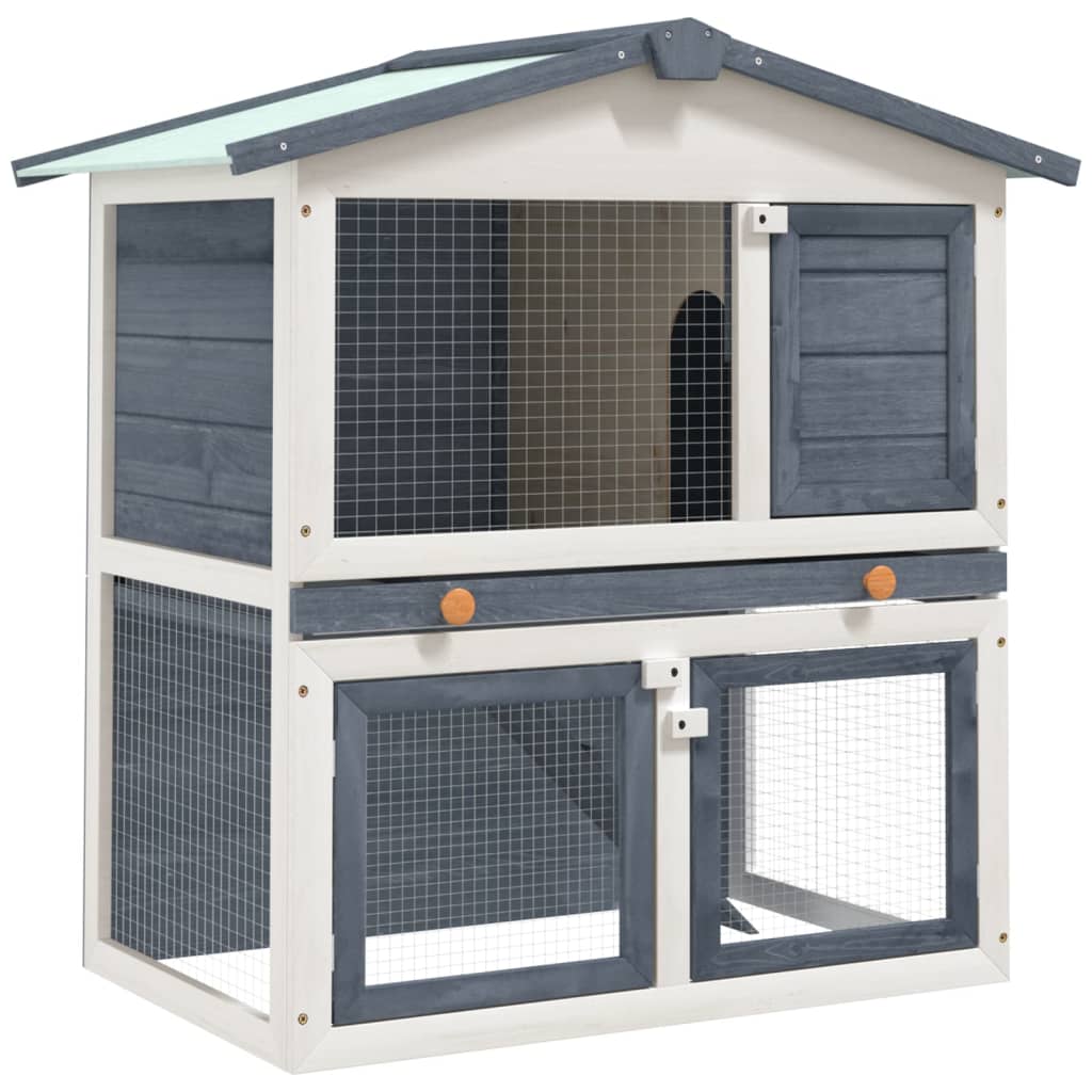 vidaXL Vanjska kućica za zečeve s 3 vrata siva drvena
