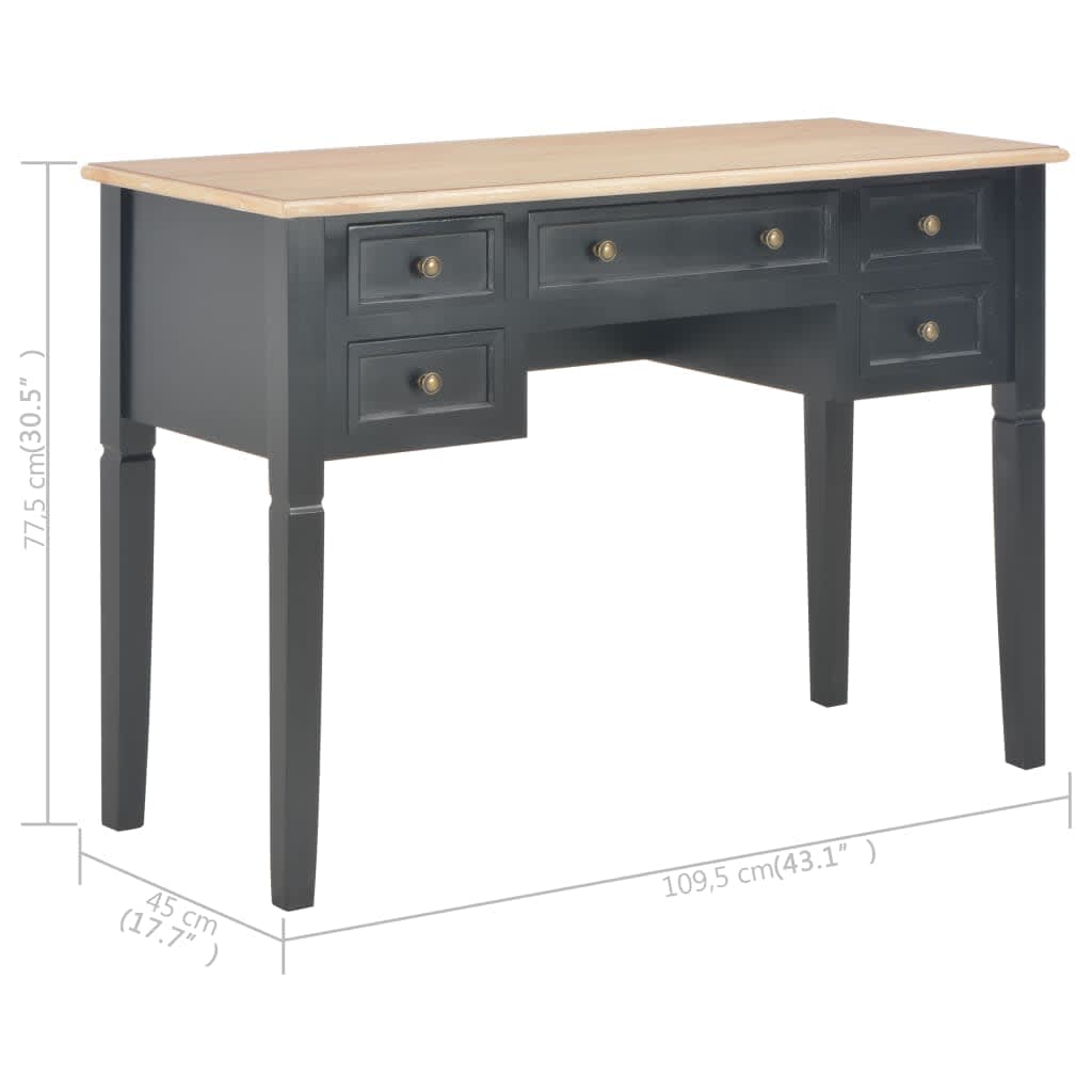 280071 vidaXL Writing Desk Black 109,5x45x77,5 cm Wood