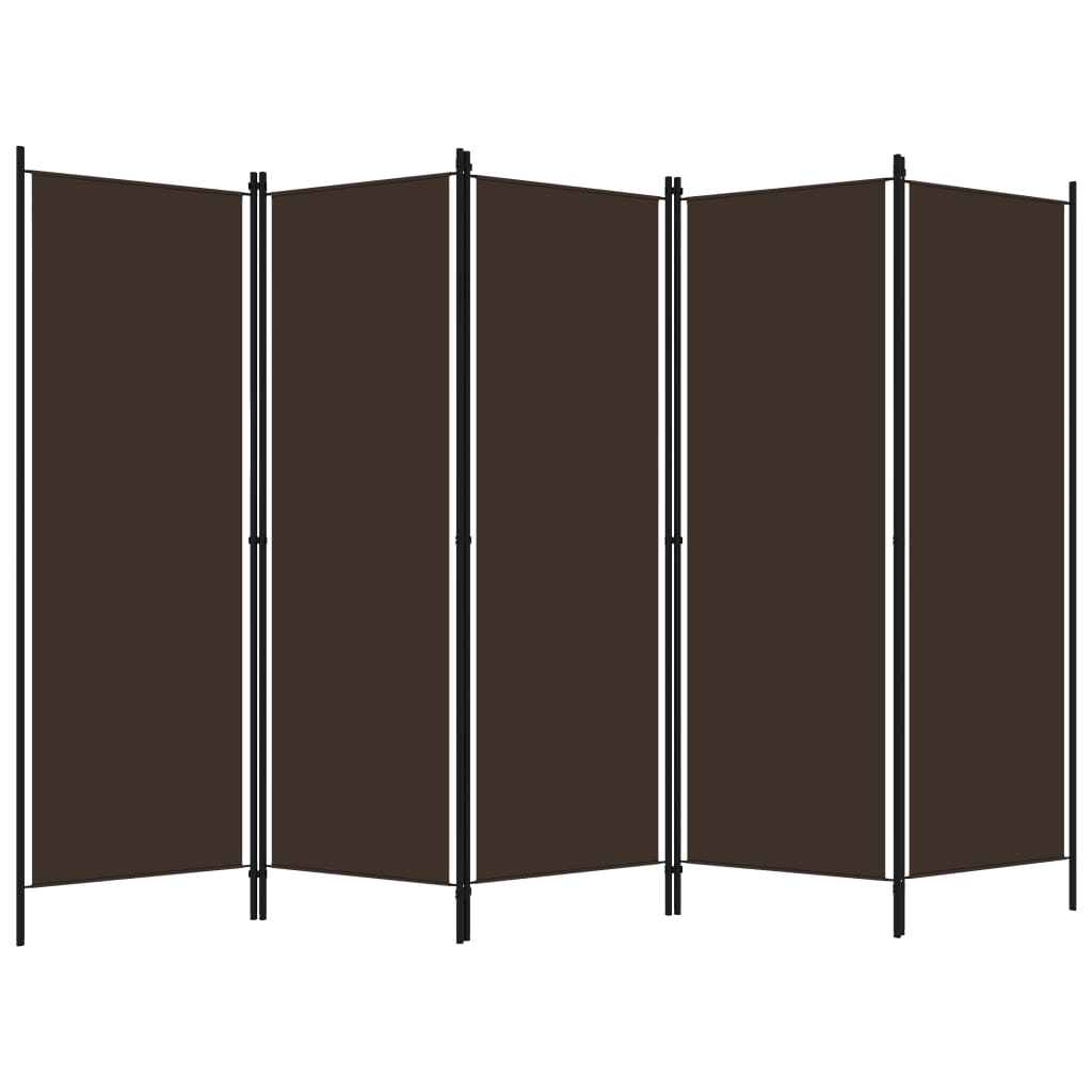 vidaXL Sobna pregrada s 5 panela smeđa 250 x 180 cm
