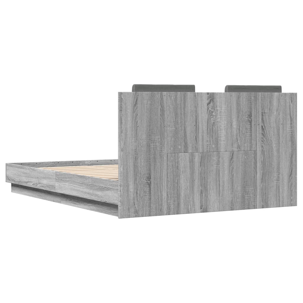 vidaXL Okvir kreveta s uzglavljem LED siva boja hrasta 135 x 190 cm