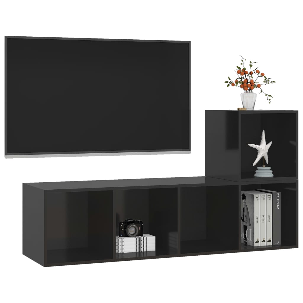 vidaXL 2-dijelni set TV ormarića visoki sjaj crni od iverice
