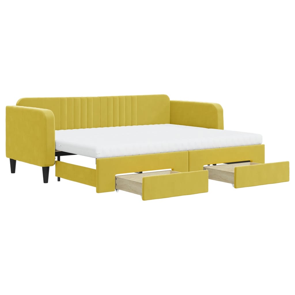 vidaXL Dnevni krevet na razvlačenje s ladicama žuti 80 x 200 cm baršun