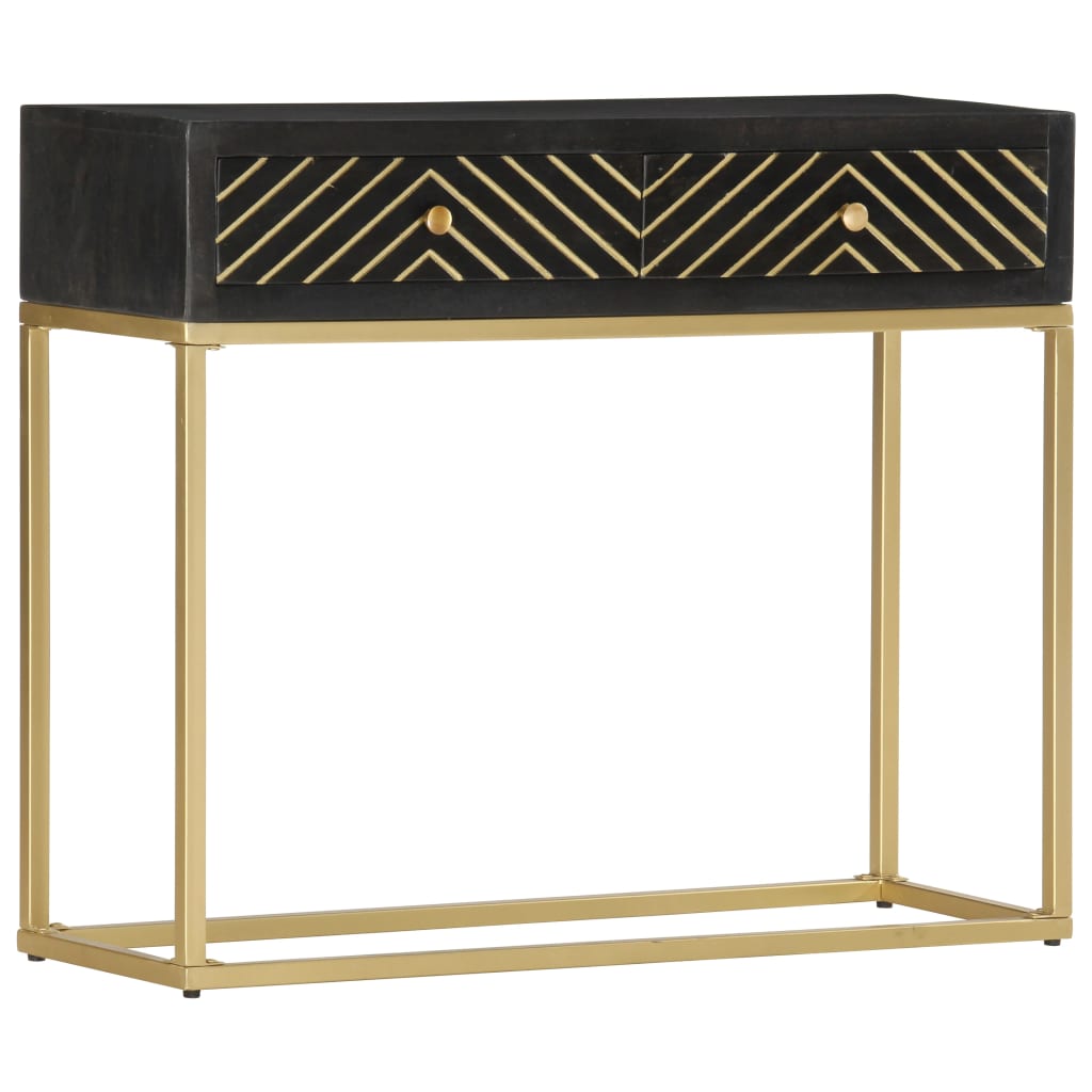 vidaXL Konzolni stol crno-zlatni 90 x 30 x 75 cm masivno drvo manga
