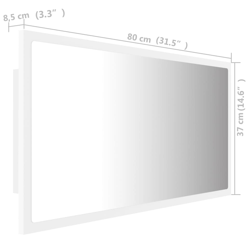 vidaXL LED kupaonsko ogledalo bijelo 80 x 8,5 x 37 cm akrilno