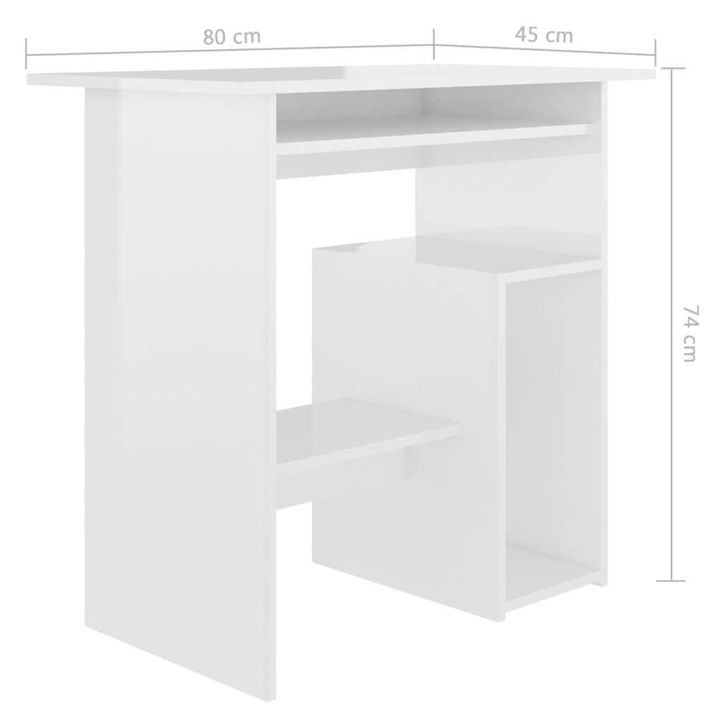 vidaXL Radni stol visoki sjaj bijeli 80 x 45 x 74 cm od iverice