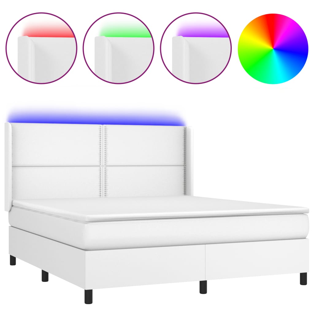 vidaXL Krevet box spring s madracem LED bijeli 160x200 cm umjetna koža