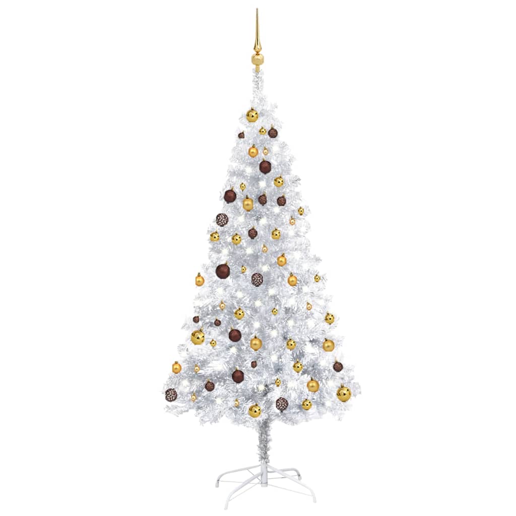 vidaXL Umjetno božićno drvce LED s kuglicama srebrno 180 cm PET