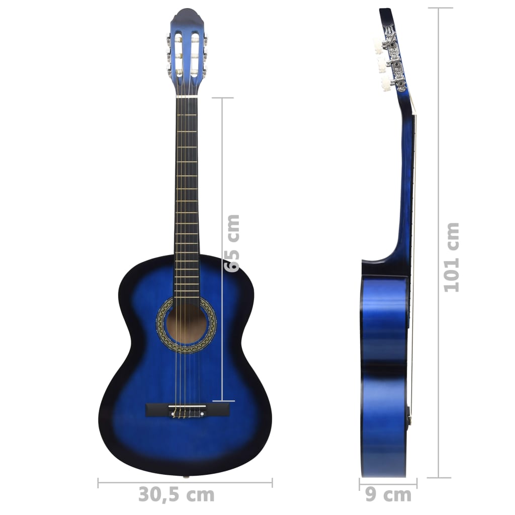 vidaXL 12-dijelni set klasične gitare za početnike plavi 4/4 39"
