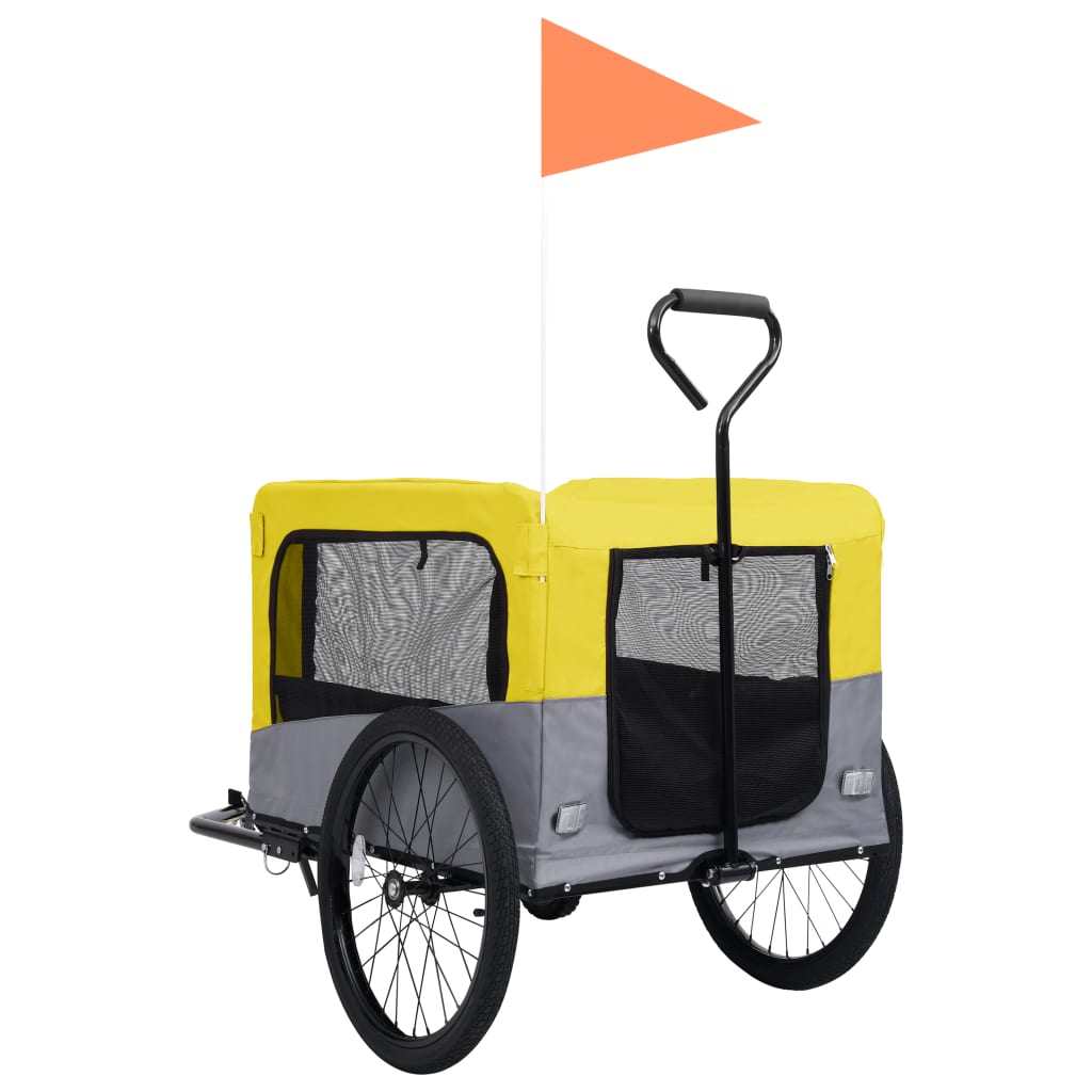 vidaXL 2-u-1 prikolica za bicikl i kolica za kućne ljubimce žuto-siva
