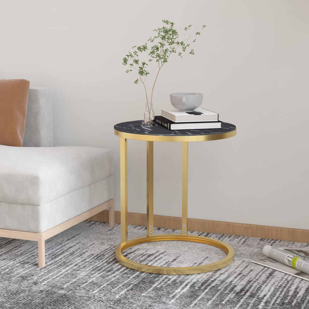 vidaXL Bočni stolić zlatni s crnim mramorom 45 cm od kaljenog stakla