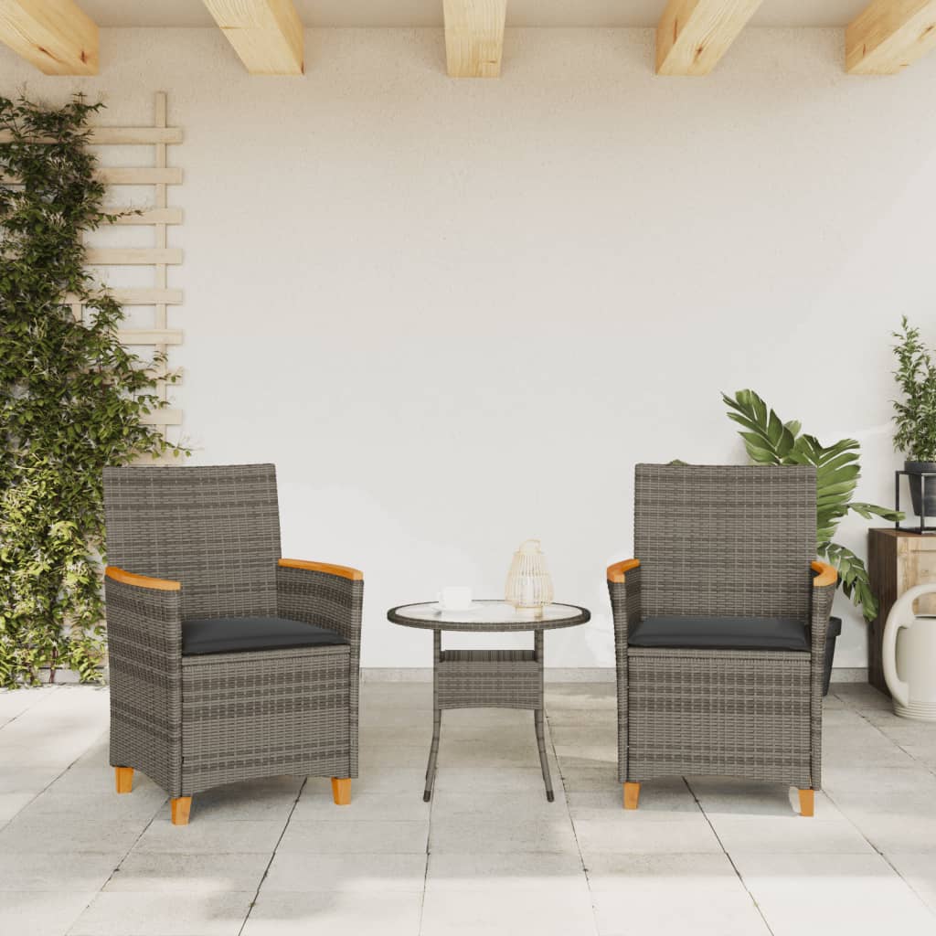 vidaXL Vrtne stolice s jastucima 2 kom sive poliratan i masivno drvo