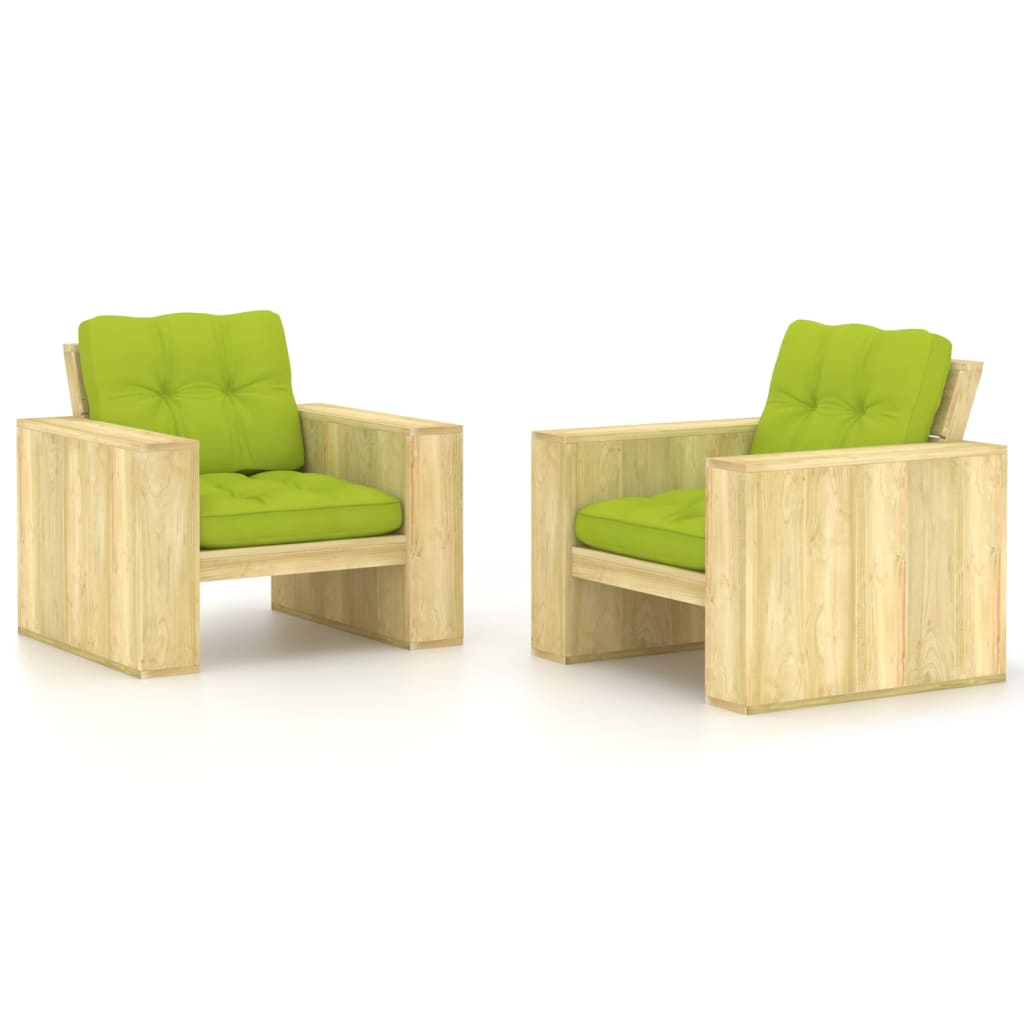 vidaXL Vrtne stolice 2 kom i jarko zeleni jastuci od borovine