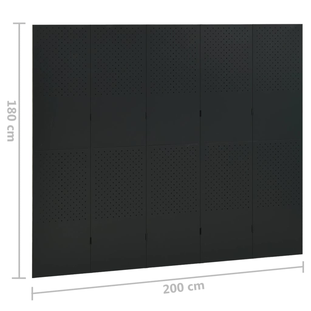 vidaXL Sobne pregrade s 5 panela 2 kom crne 200 x 180 cm čelične
