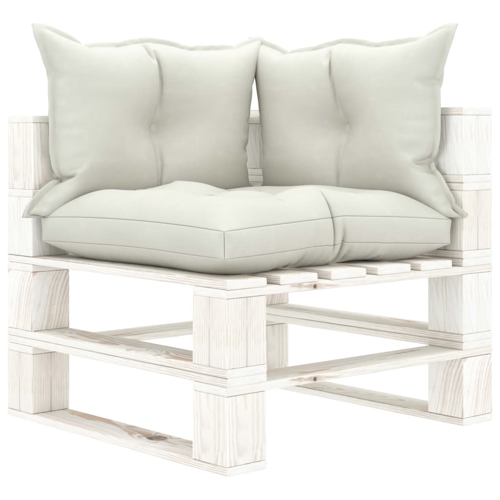 vidaXL Kutna vrtna sofa od paleta s bež jastucima drvena