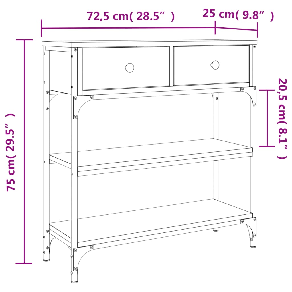 vidaXL Konzolni stol siva boja hrasta 72,5x25x75 cm konstruirano drvo