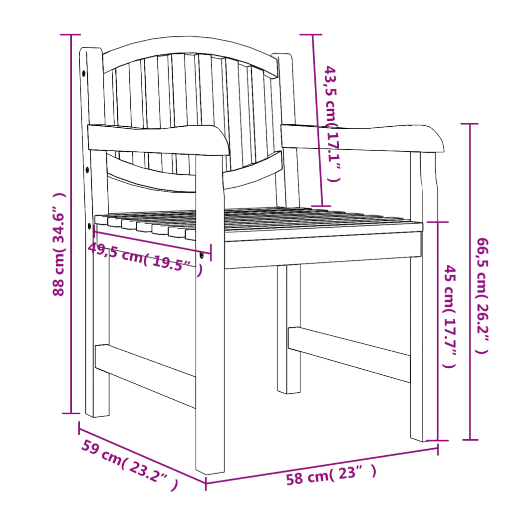 vidaXL Vrtne stolice 2 kom 58 x 59 x 88 cm od masivne tikovine