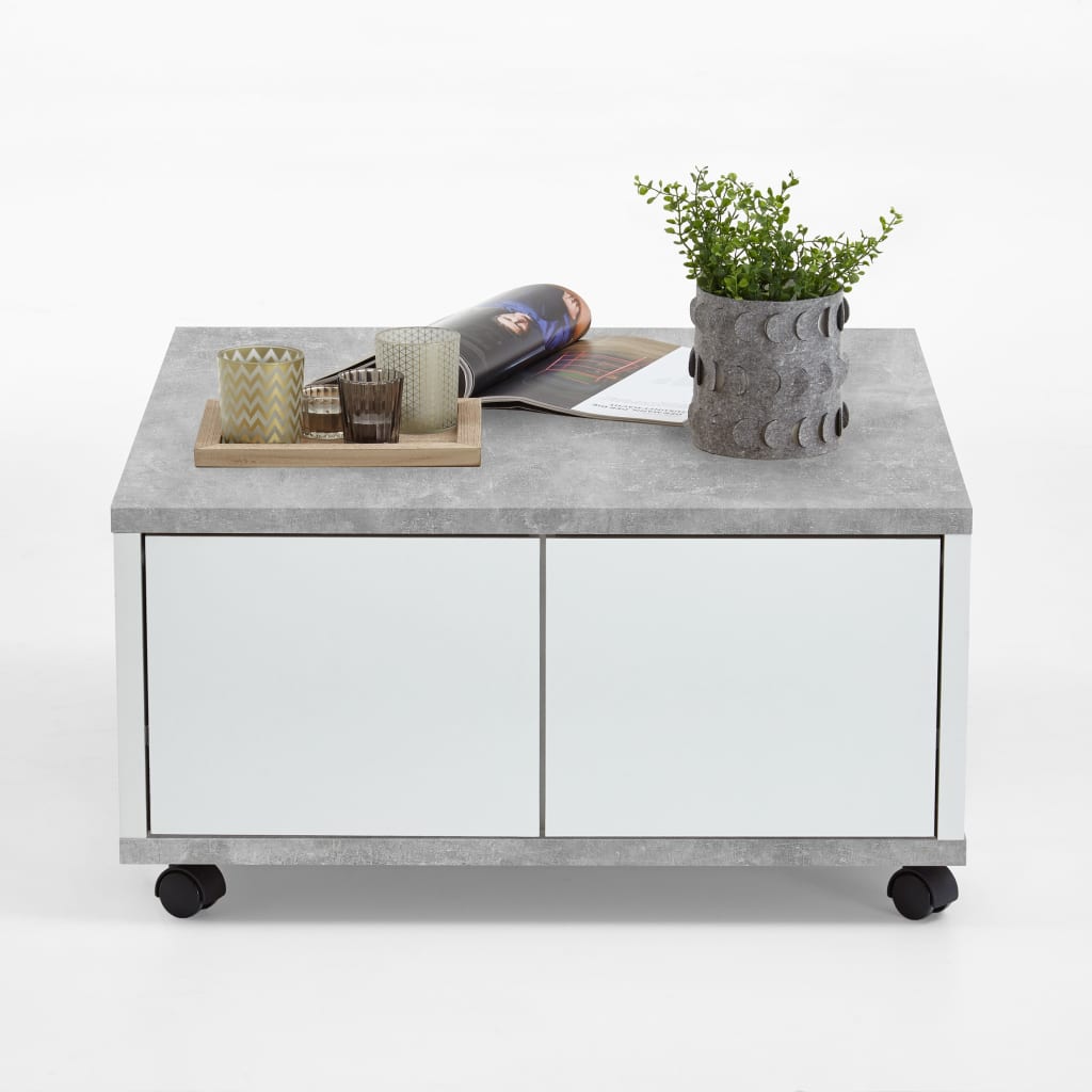 FMD mobilni stolić za kavu 70x70x35,5 cm boja betona i sjajna bijela