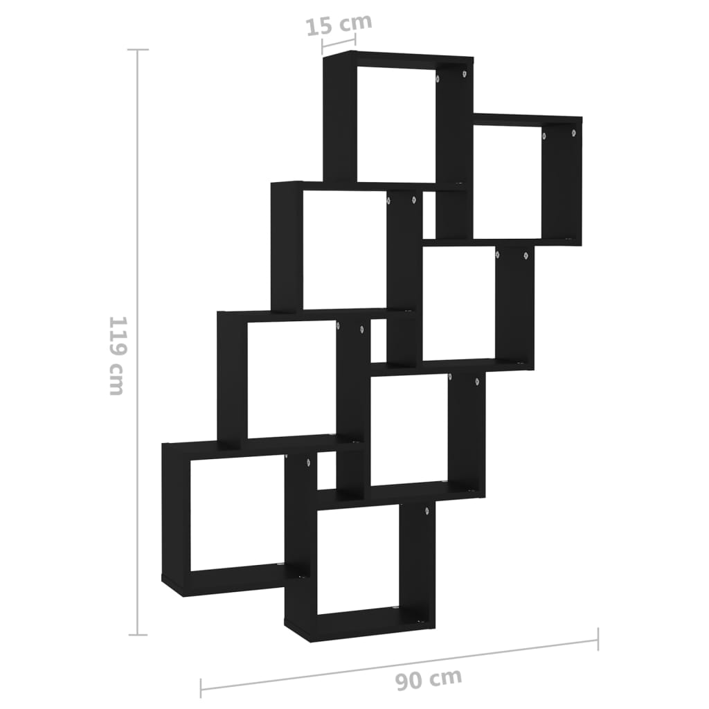 vidaXL Kockaste zidne police crne 90 x 15 x 119 cm konstruirano drvo