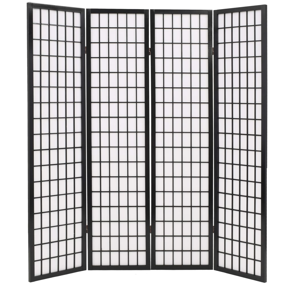 vidaXL Sklopiva sobna pregrada s 4 panela u japanskom stilu 160x170 cm crna