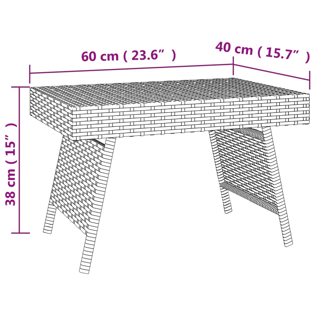 vidaXL Sklopivi bočni stolić crni 60 x 40 x 38 cm od poliratana
