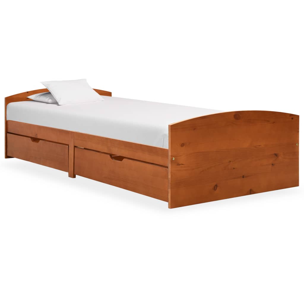 vidaXL Okvir za krevet s 2 ladice boja meda 90x200 cm masivna borovina