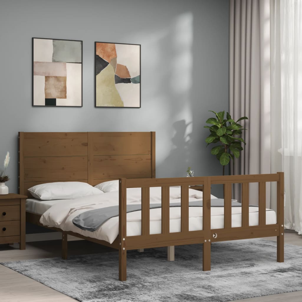 vidaXL Okvir kreveta s uzglavljem boja meda bračni masivno drvo