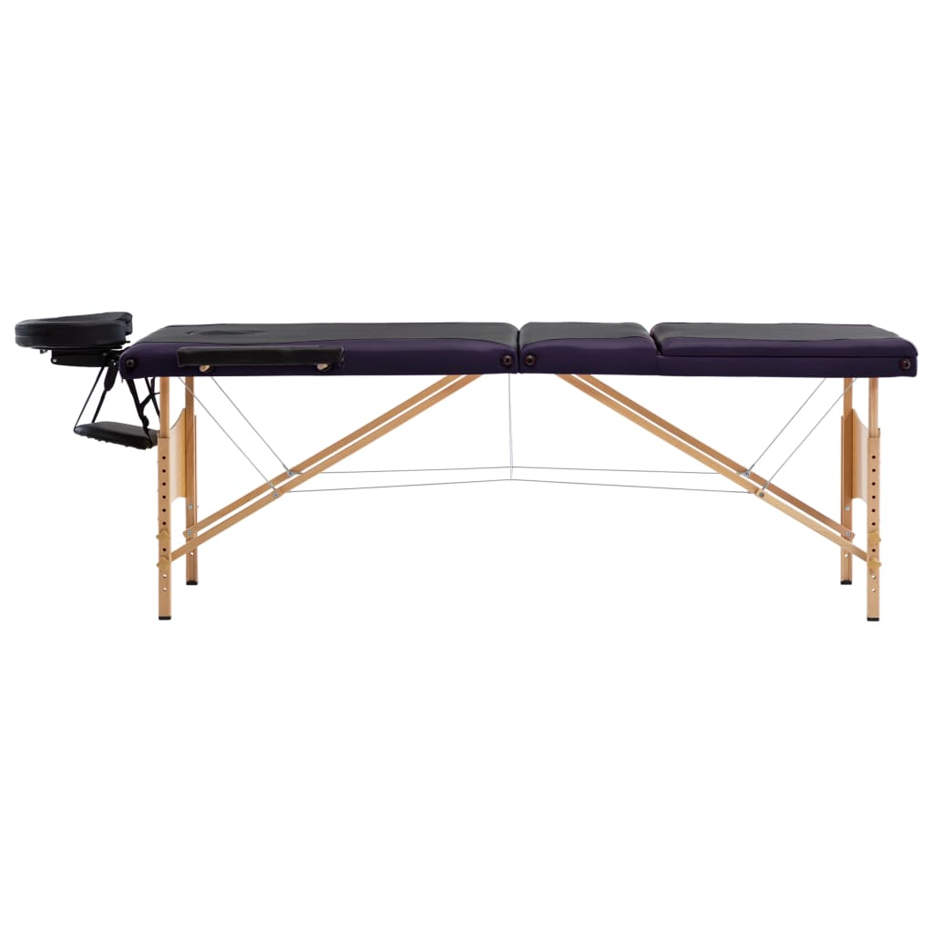vidaXL Sklopivi masažni stol s 3 zone drveni crno-ljubičasti