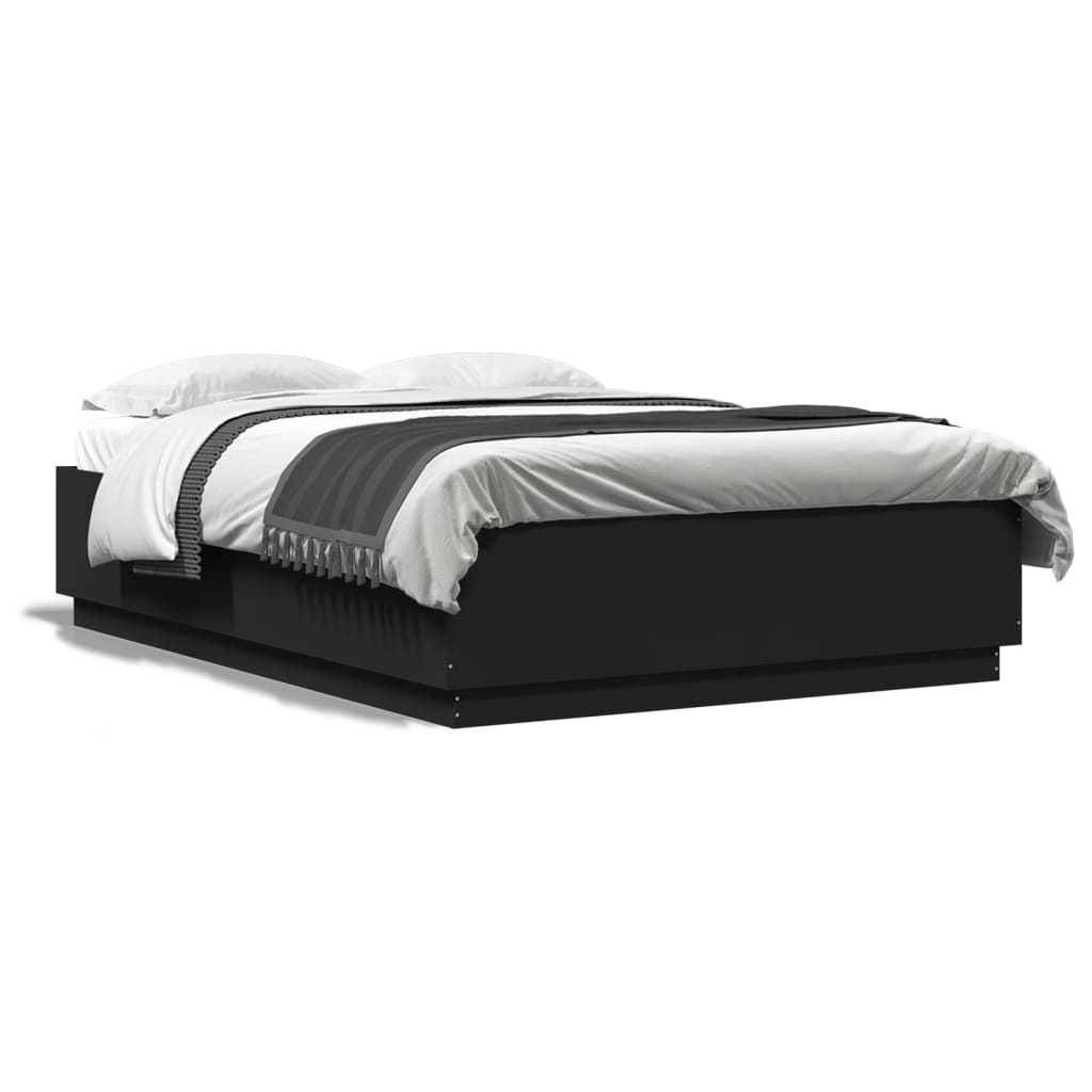 vidaXL Okvir kreveta s LED svjetlima crni 150 x 200 cm drveni