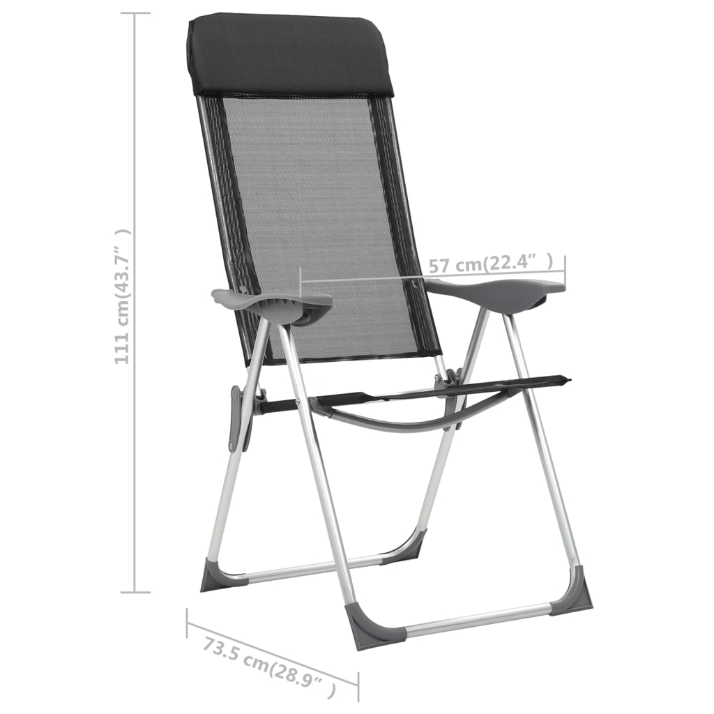 vidaXL Sklopive stolice za kampiranje 4 kom crne aluminijske